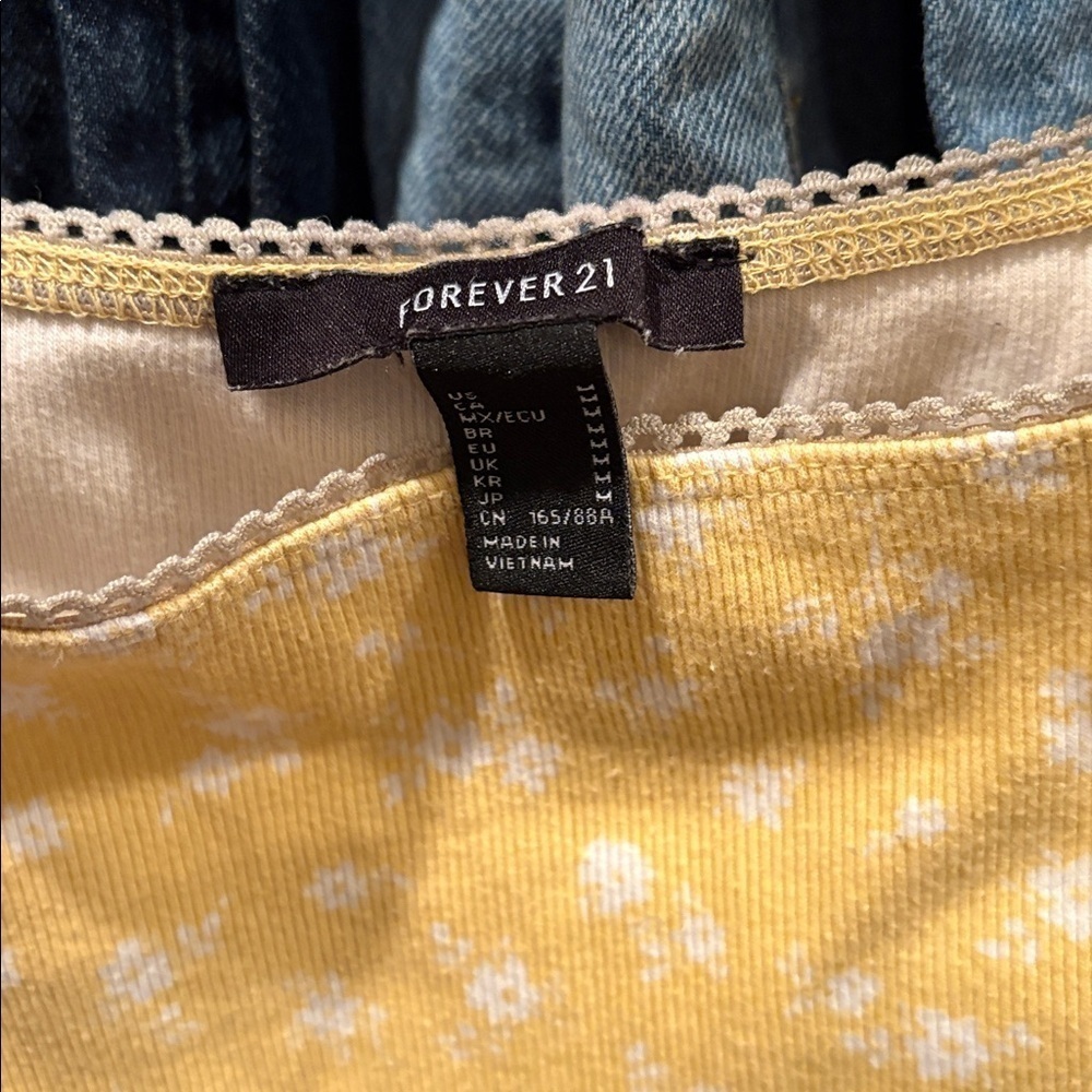 Forever 21 Yellow Floral Ribbed Crop Tank Top – Size M - Picture 2 of 5